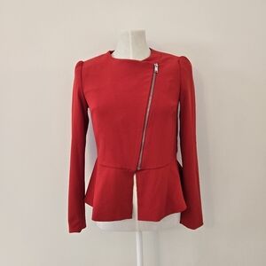 DEX Red Peplum Zip Up Blazer Jacket Size XS